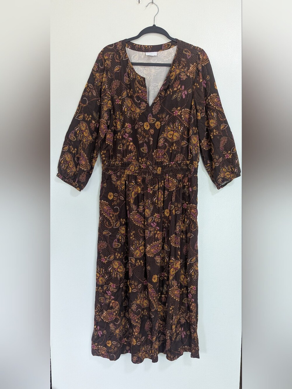 J. Jill Size Large Tall Brown Floral Paisley Ecovero Viscose Maxi Dress